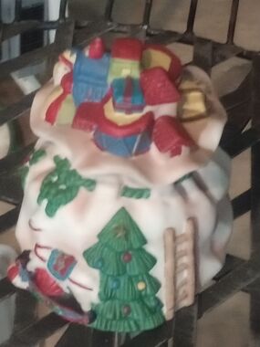 Holiday Ceramic Gift Sack Ornament in White and Green